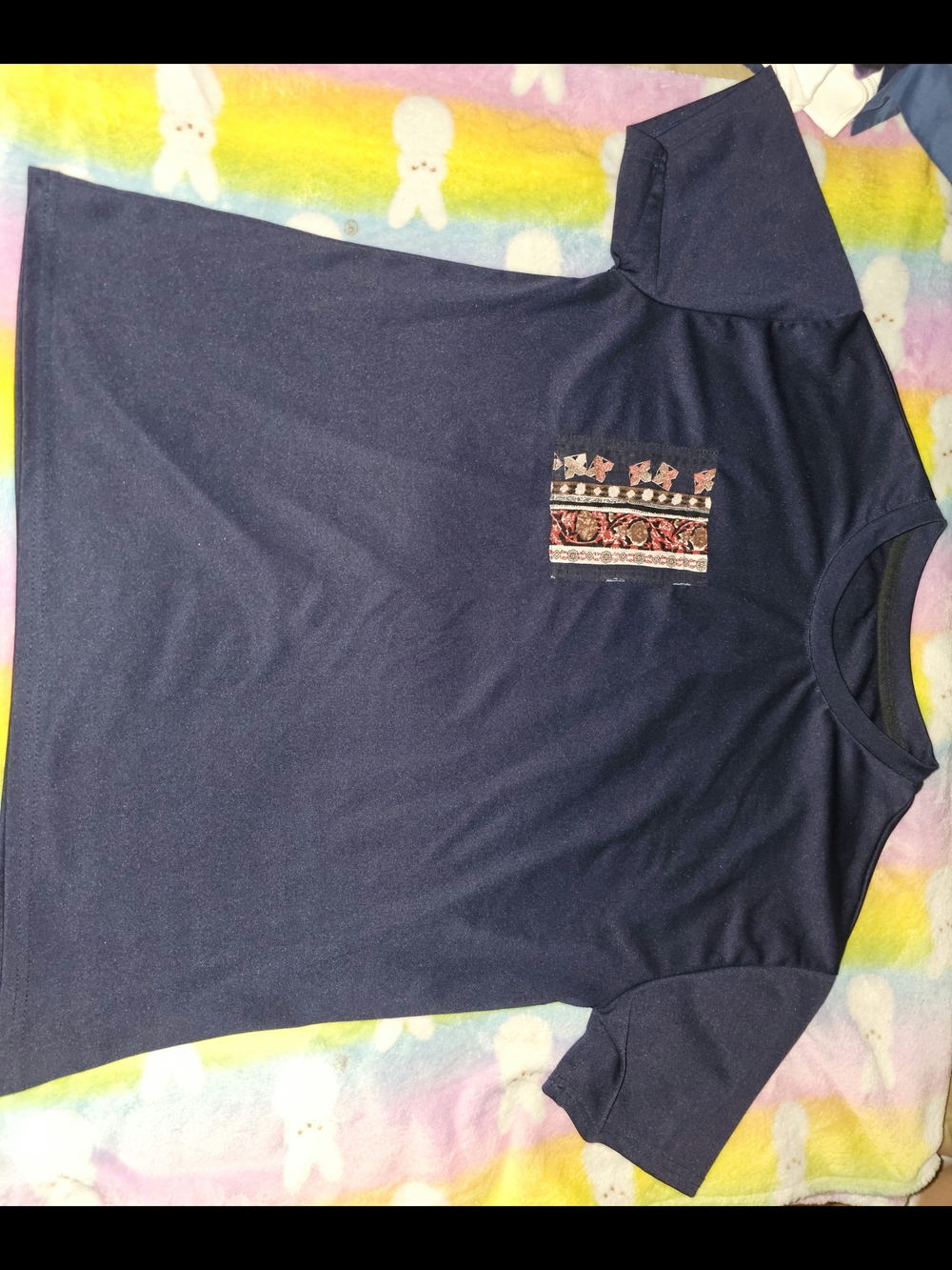 SHEIN Navy Short Sleeve Tee with Pocket Detail